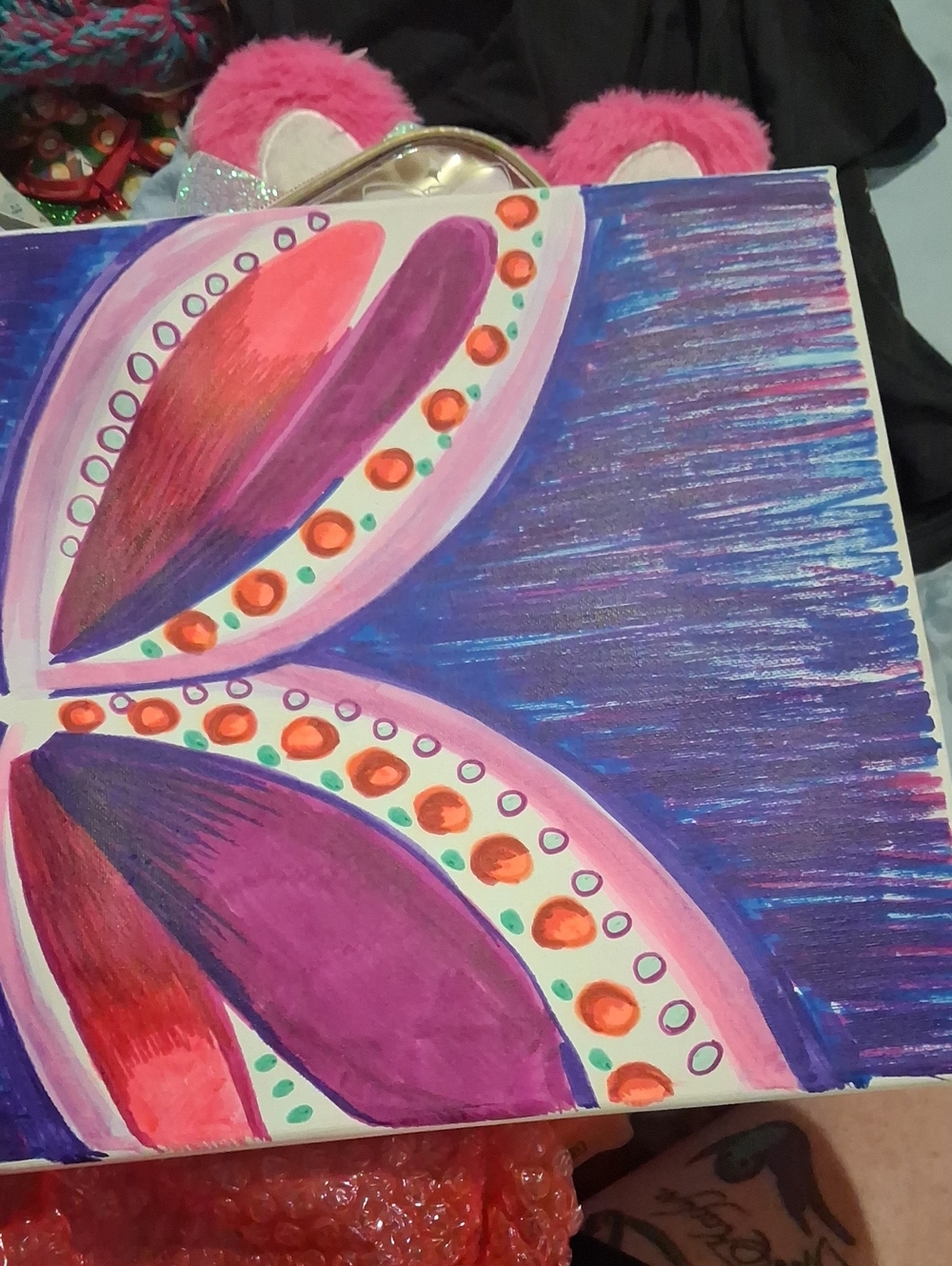 Contemporary Floral Canvas Art in Purple and Pink